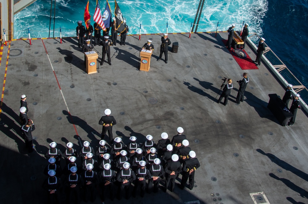 USS Ronald Reagan (CVN 76) hosts a burial-at-sea for Lt.j.g. Marc Rockwell-Pate