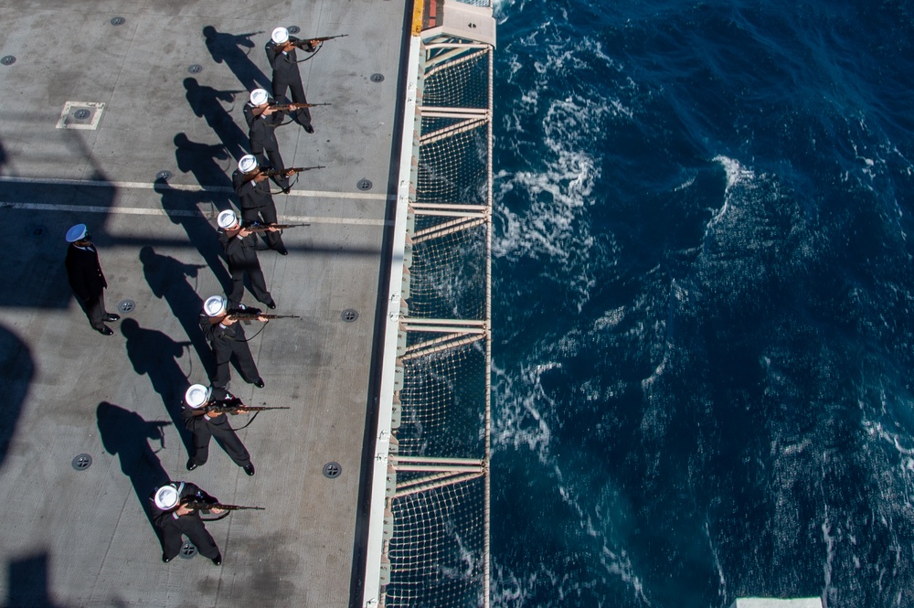 USS Ronald Reagan (CVN 76) hosts a burial-at-sea for Lt.j.g. Marc Rockwell-Pate