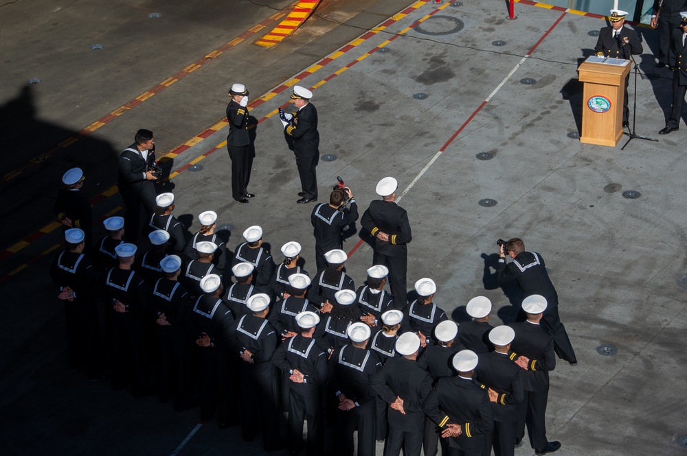 USS Ronald Reagan (CVN 76) hosts a burial-at-sea for Lt.j.g. Marc Rockwell-Pate