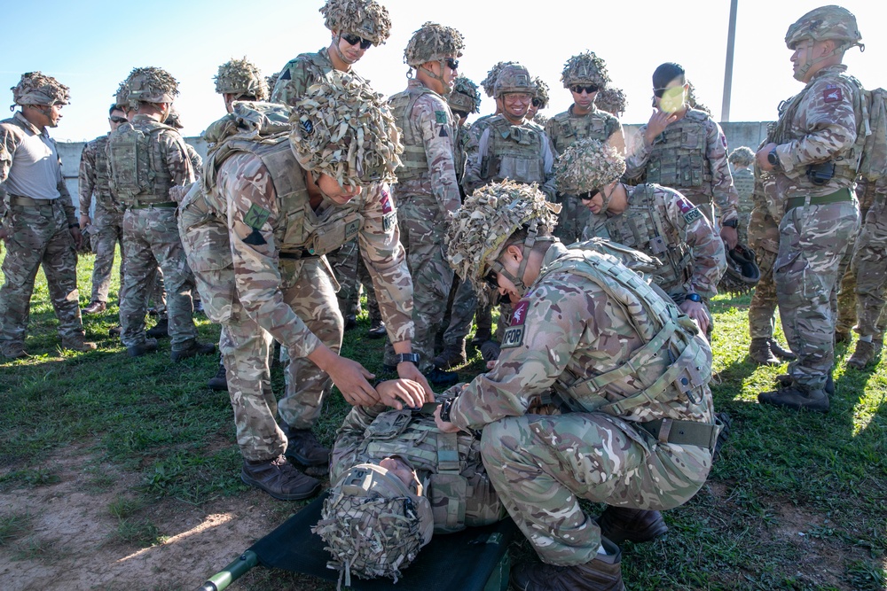 British soldiers assigned to the NATO-led KFOR mission conducted training to test various procedures for medical support to operations on Camp Bondsteel, Kosovo, Sept. 28, 2024.
