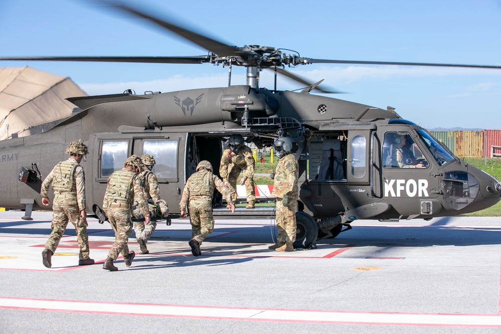 British soldiers assigned to the NATO-led KFOR mission conducted training to test various procedures for medical support to operations on Camp Bondsteel, Kosovo, Sept. 28, 2024.