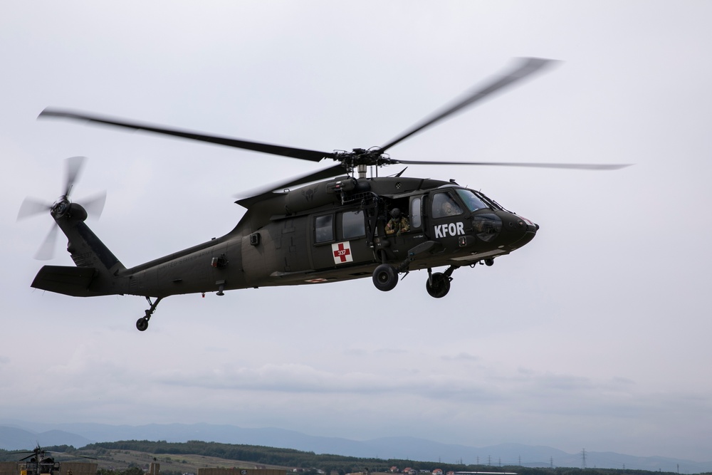 British soldiers assigned to the NATO-led KFOR mission conducted training to test various procedures for medical support to operations on Camp Bondsteel, Kosovo, Sept. 19, 2024.