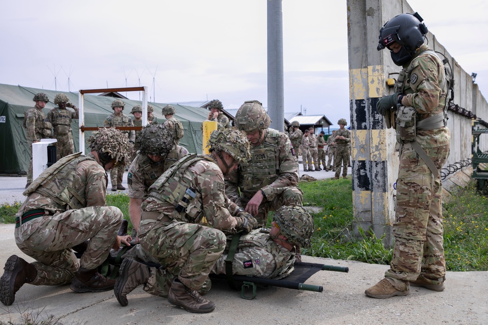 British soldiers assigned to the NATO-led KFOR mission conducted training to test various procedures for medical support to operations on Camp Bondsteel, Kosovo, Sept. 19, 2024.