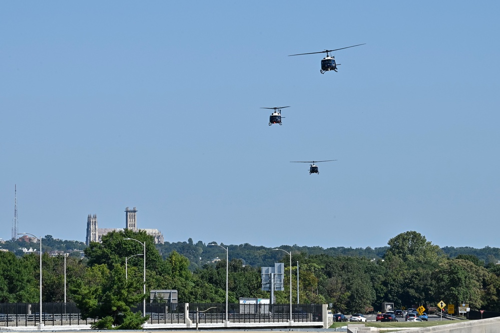 CSAF Allvin helicopter arrival with Malaysia Gen. Asghar Khan