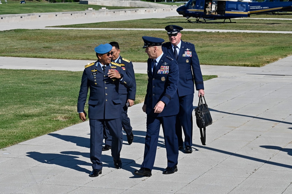 CSAF Allvin helicopter arrival with Malaysia Gen. Asghar Khan