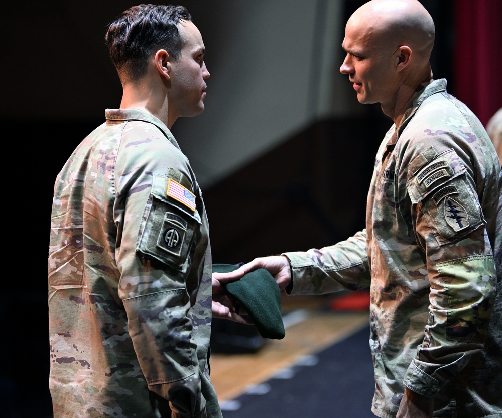 Soldiers Don Green Beret During Graduation