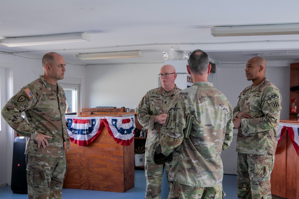 The Commanding General of the Georgia Army National Guard, Brig. Gen. Jason Fryman, and The Georgia Army National Guard State Command Sergeant Major Command Sgt. Maj. John Ballenger, visited 48th IBCT soldiers at Camp Film City, Kosovo,