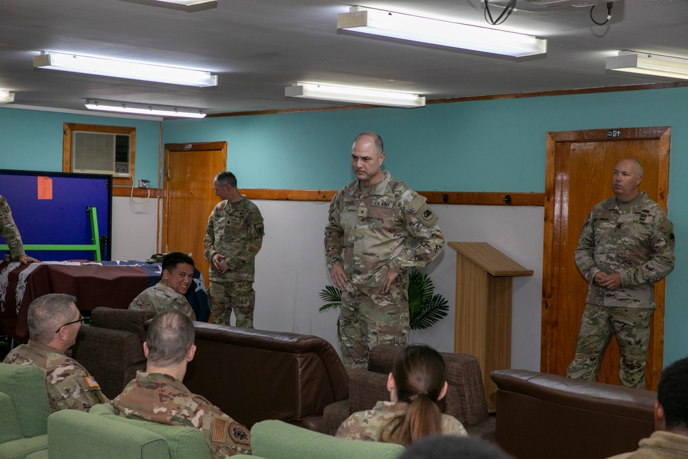 The Commanding General of the Georgia Army National Guard, Brig. Gen. Jason Fryman, and The Georgia Army National Guard State Command Sergeant Major Command Sgt. Maj. John Ballenger, visited 48th IBCT soldiers at Camp Film City, Kosovo,