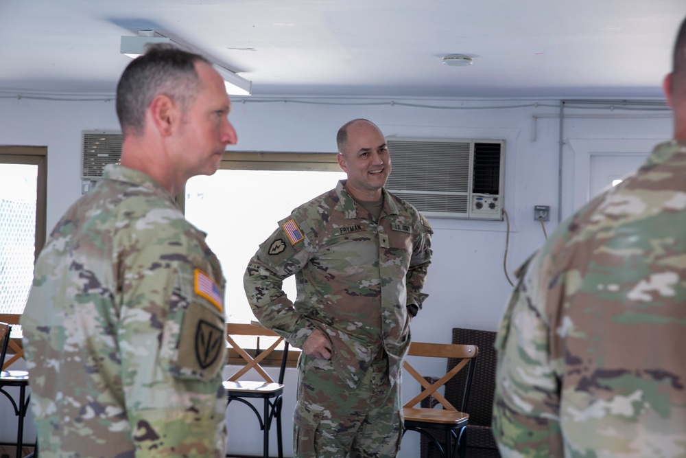 The Commanding General of the Georgia Army National Guard, Brig. Gen. Jason Fryman, and The Georgia Army National Guard State Command Sergeant Major Command Sgt. Maj. John Ballenger, visited 48th IBCT soldiers at Camp Film City, Kosovo.