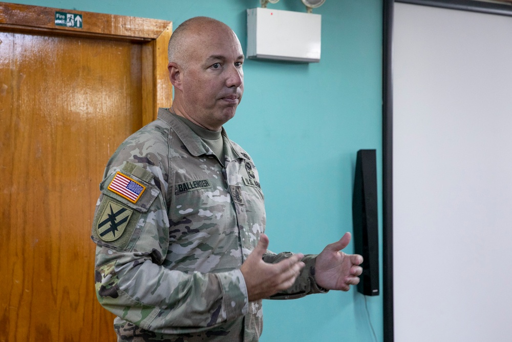 The Commanding General of the Georgia Army National Guard, Brig. Gen. Jason Fryman, and The Georgia Army National Guard State Command Sergeant Major Command Sgt. Maj. John Ballenger, visited 48th IBCT soldiers at Camp Film City, Kosovo.