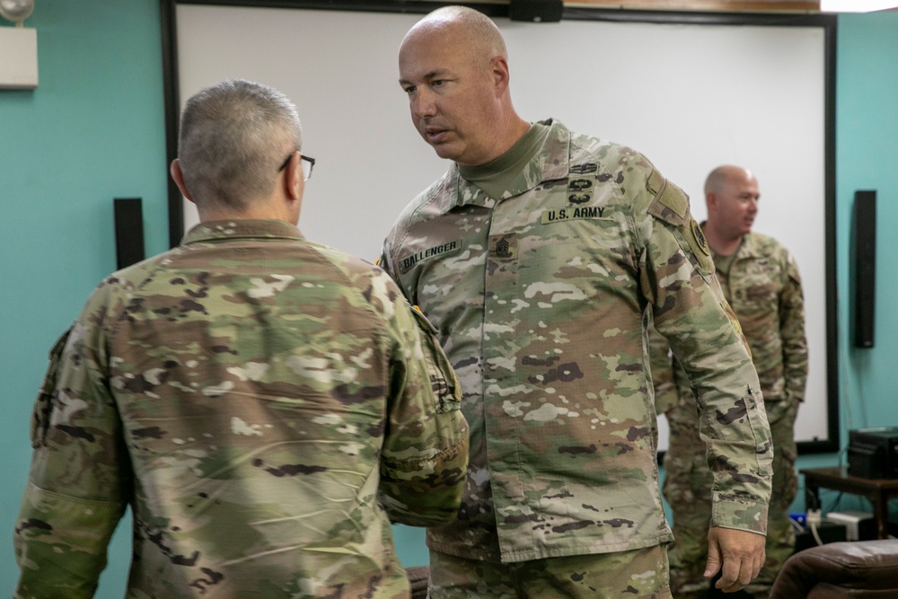 The Commanding General of the Georgia Army National Guard, Brig. Gen. Jason Fryman, and The Georgia Army National Guard State Command Sergeant Major Command Sgt. Maj. John Ballenger, visited 48th IBCT soldiers at Camp Film City, Kosovo,