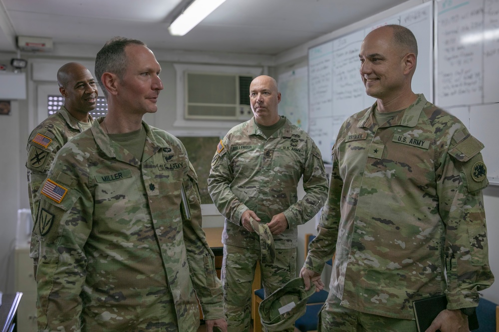 The Commanding General of the Georgia Army National Guard, Brig. Gen. Jason Fryman, and The Georgia Army National Guard State Command Sergeant Major Command Sgt. Maj. John Ballenger, visited 48th IBCT soldiers at Camp Film City, Kosovo.