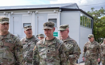 The Commanding General of the Georgia Army National Guard, Brig. Gen. Jason Fryman, and The Georgia Army National Guard State Command Sergeant Major Command Sgt. Maj. John Ballenger, visited 48th IBCT soldiers at Camp Film City, Kosovo.