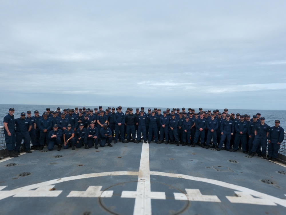 Coast Guard Cutter Northland crew members pose for group photo