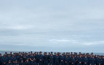 Coast Guard Cutter Northland crew members pose for group photo