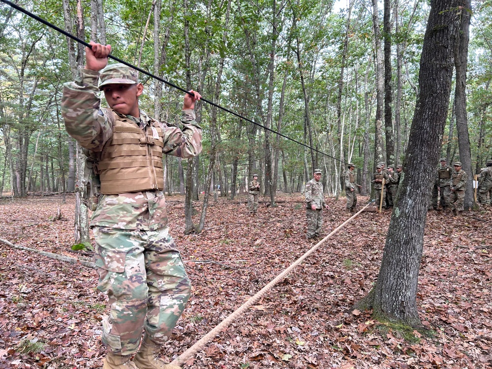 Getting across a two-rope bridge