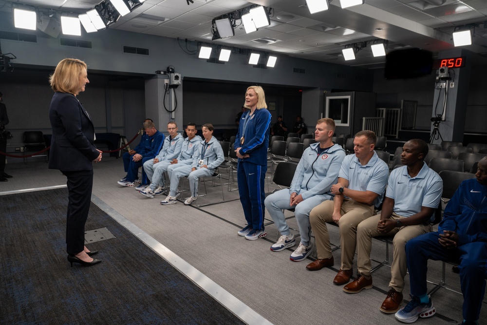 Deputy Secretary of Defense Kathleen Hicks meets with DoD Olympians