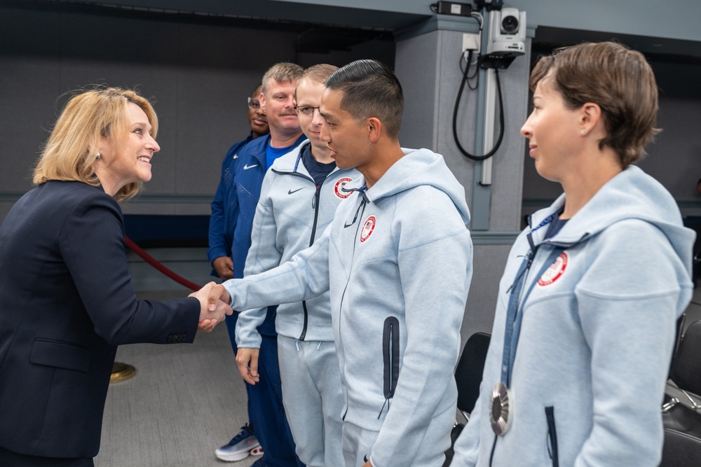 Deputy Secretary of Defense Kathleen Hicks meets with DoD Olympians