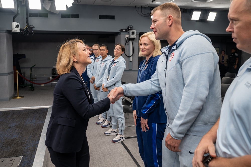 Deputy Secretary of Defense Kathleen Hicks meets with DoD Olympians