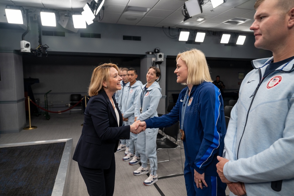 Deputy Secretary of Defense Kathleen Hicks meets with DoD Olympians