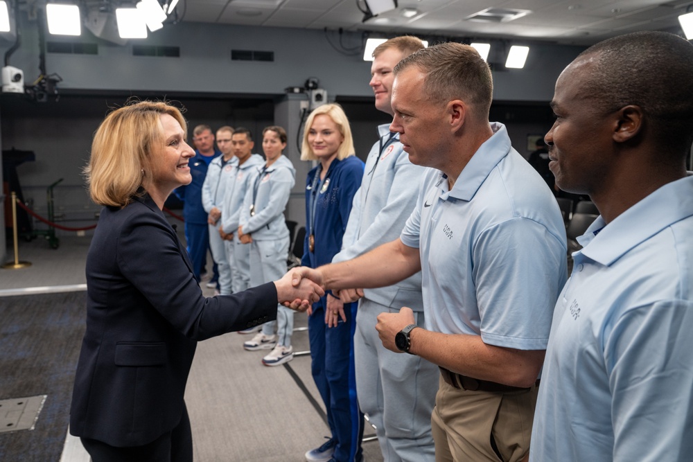 Deputy Secretary of Defense Kathleen Hicks meets with DoD Olympians