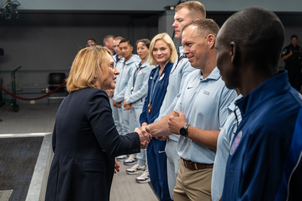 Deputy Secretary of Defense Kathleen Hicks meets with DoD Olympians