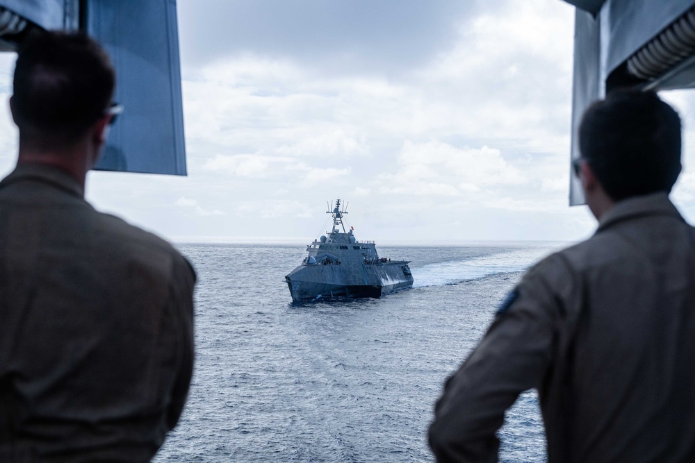 USS Theodore Roosevelt Refuels USS Mobile in Pacific Ocean