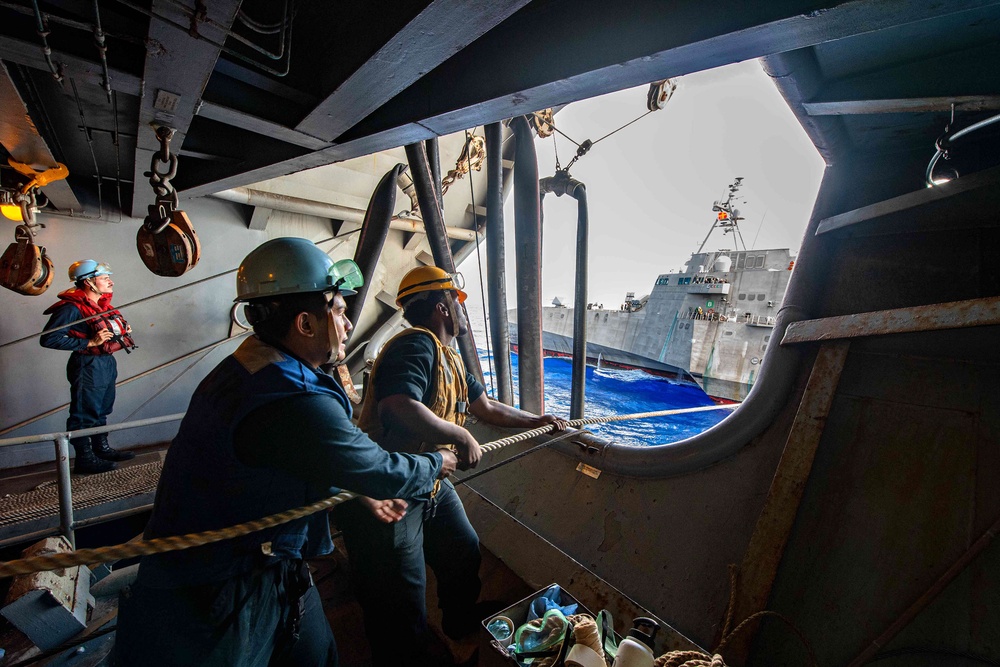 USS Theodore Roosevelt Refuels USS Mobile in Pacific Ocean