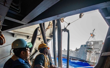 USS Theodore Roosevelt Refuels USS Mobile in Pacific Ocean