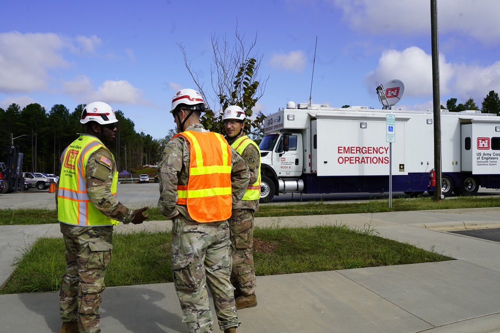 USACE Wilmington District Commander, Col. Brad Morgan visits the Generator Staging Base in Charlotte, NC.