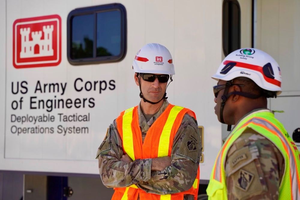 USACE Wilmington District Commander, Col. Brad Morgan visits the Generator Staging Base in Charlotte, NC.