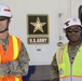 USACE Wilmington District Commander, Col. Brad Morgan (left) visits the Generator Staging Base in Charlotte, NC. Pictured with Power Mission Commander CPT Walter Dezir (right)..
