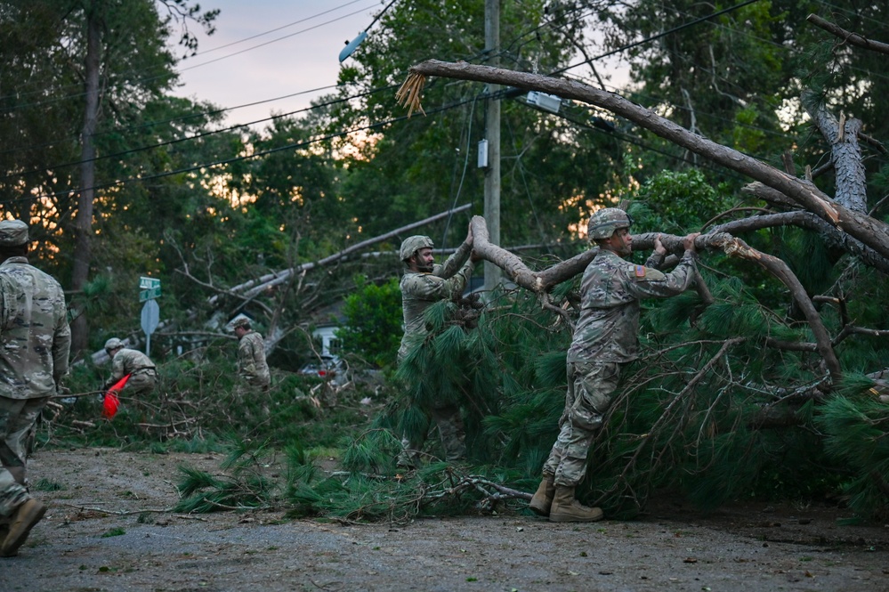 Georgia National Guard Soldiers conduct road clearing operations in Augusta post Hurricane Helene