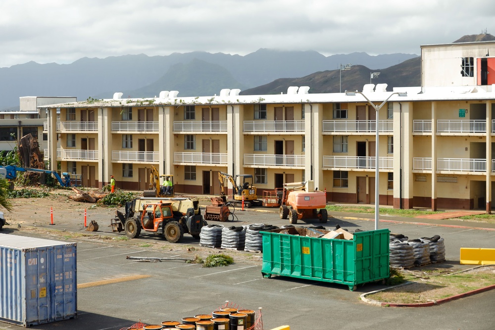 Out With The Old, In With The New: Construction workers prepare to demolish the Mackie Hall barracks