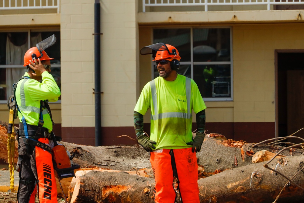 Out With The Old, In With The New: Construction workers prepare to demolish the Mackie Hall barracks