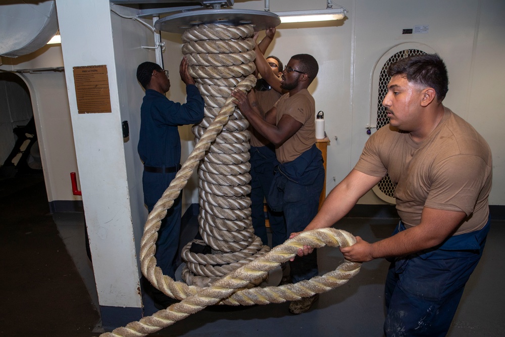 George Washington secure mooring lines