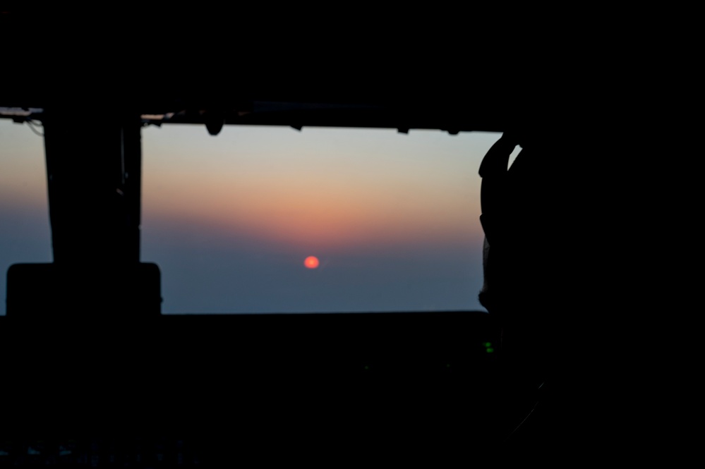 KC-135 refuels F-15Es at night