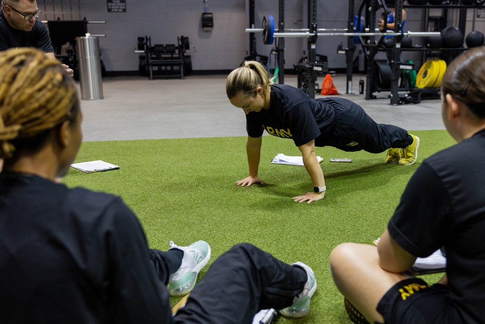 Training NCOs conduct ACFT grader training to prepare for The U.S. Army Band fitness test