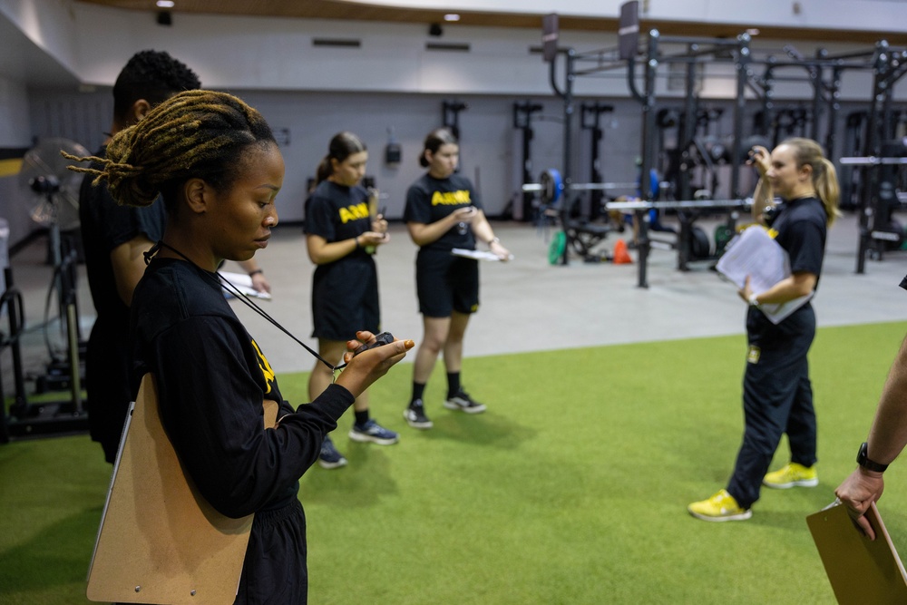 Training NCOs conduct ACFT grader training to prepare for The U.S. Army Band fitness test