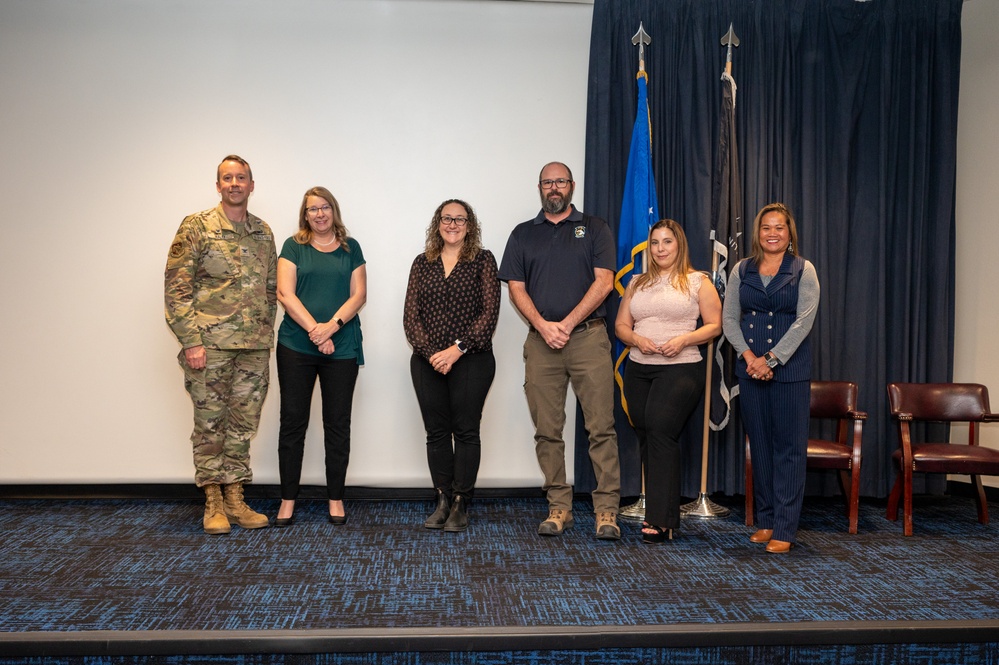 U.S. Air Force Col. Jeremy Raley, Space Vehicles Directorate commander, recognizes the Air Force Research Laboratory Human Resources team for their recent achievements at an AFRL all-call event.