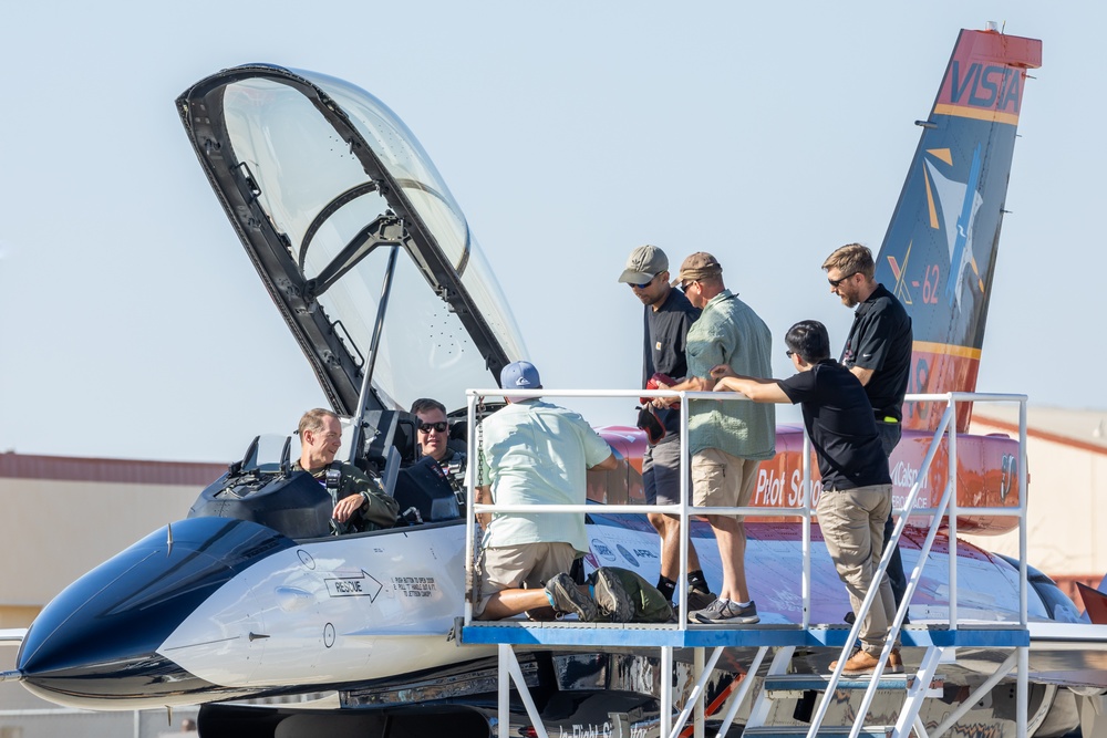 The Commander of the 412th Test Wing flies in the X-62A VISTA