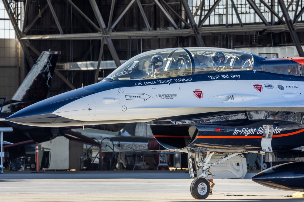 The Commander of the 412th Test Wing flies in the X-62A VISTA