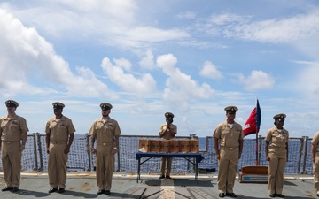 Sailors aboard the USS Howard conduct a Chief Petty Officer Pinning in the South China Sea