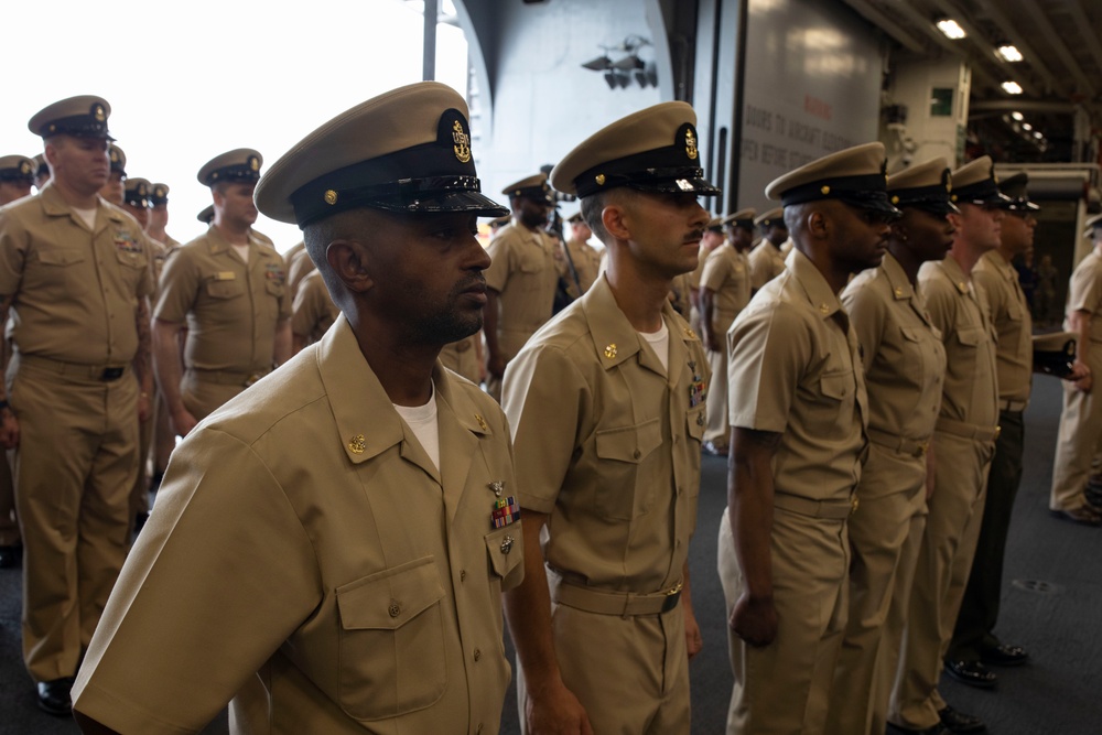 USS Tripoli Holds Chief pinning ceremoney
