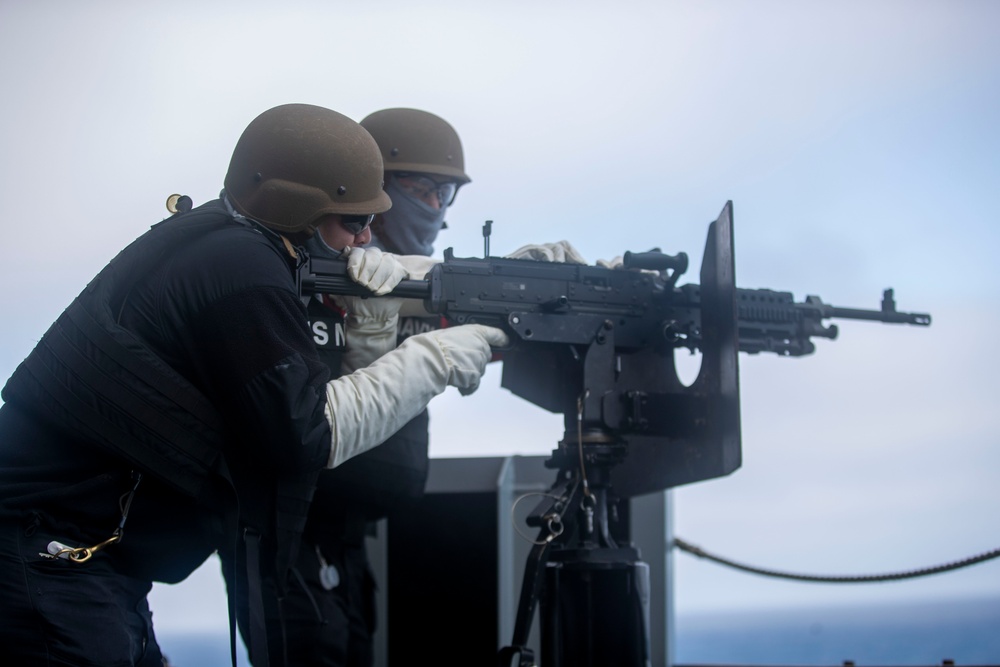 USS Tripoli holds a gunshoot