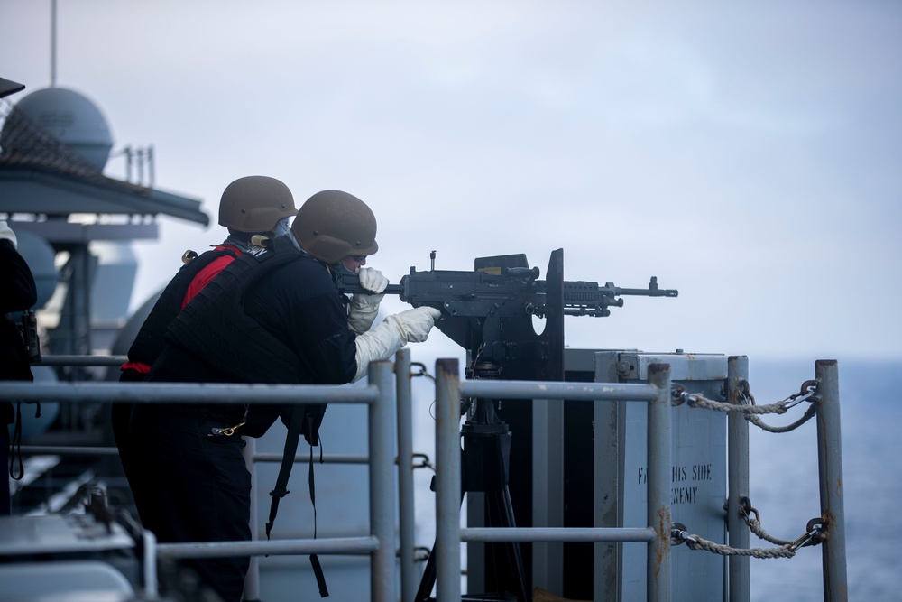USS Tripoli holds a gunshoot