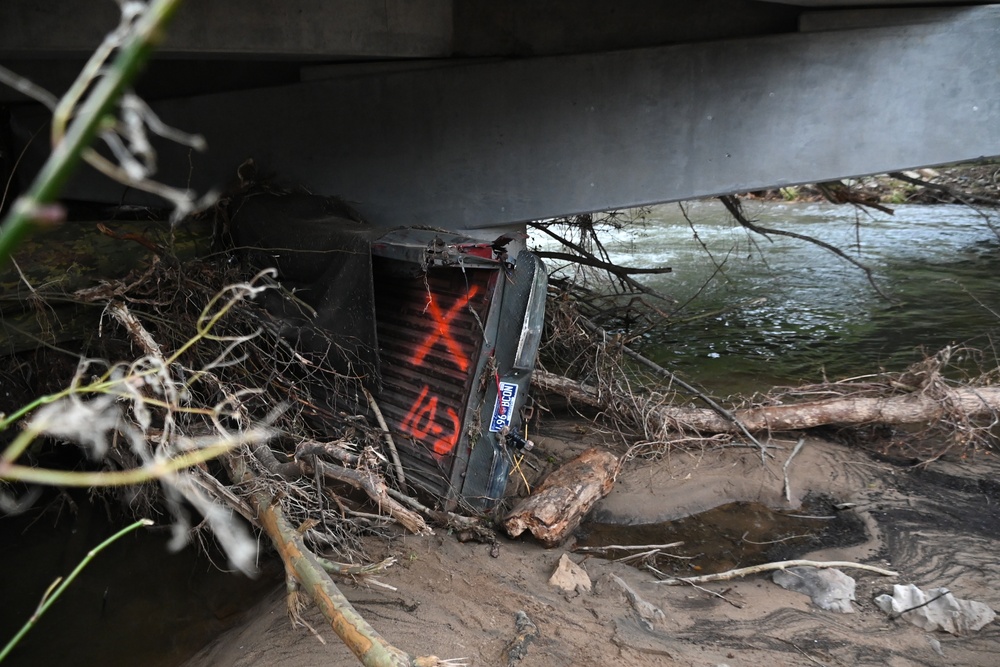 Truck under a bridge