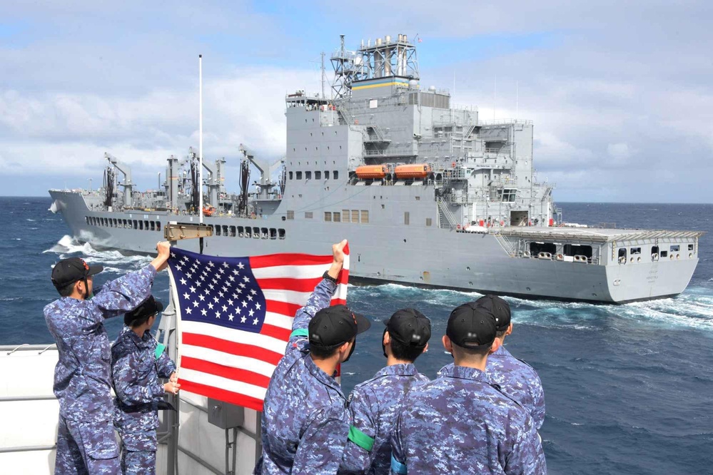 Harvey Milk Completes First Replenishment-at-Sea with two Japanese Training Ships