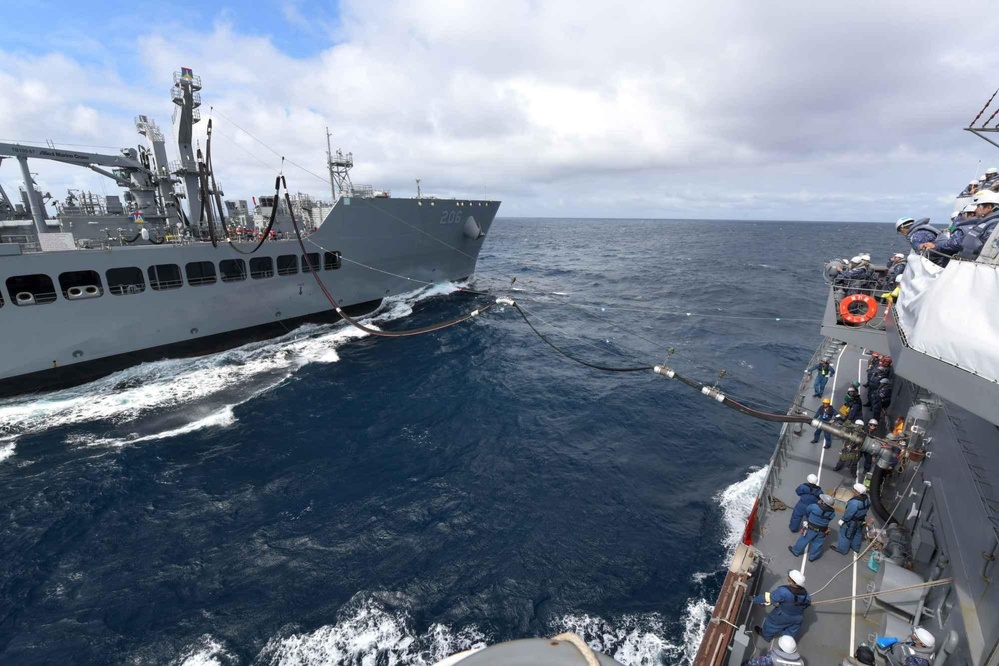 Harvey Milk Completes First Replenishment-at-Sea with two Japanese Training Ships