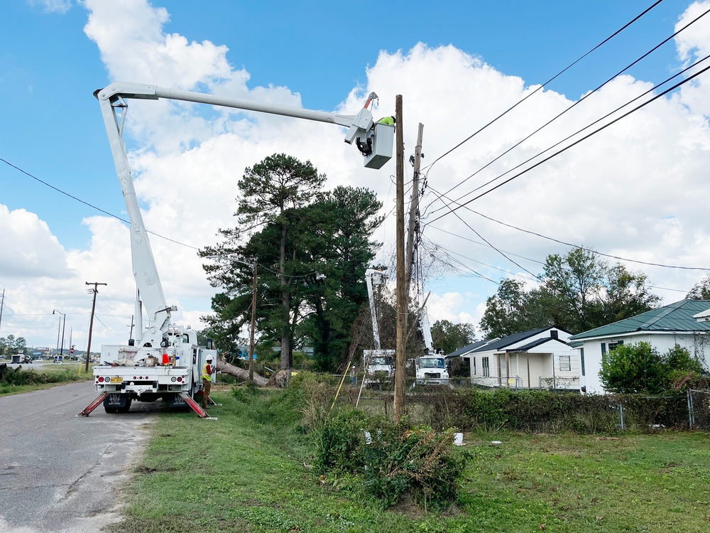 Utility Workers Repair Telephone Lines After Hurricane Helene in Augusta, GA